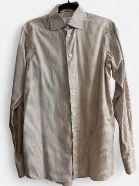 Eton Men's Small Brown Check Dress Shirt